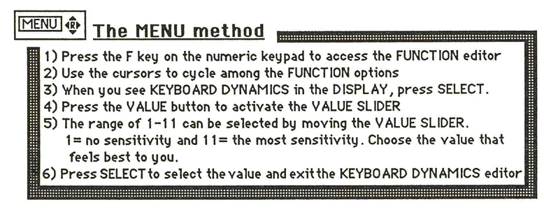 Menu method instruction box with MENU icon