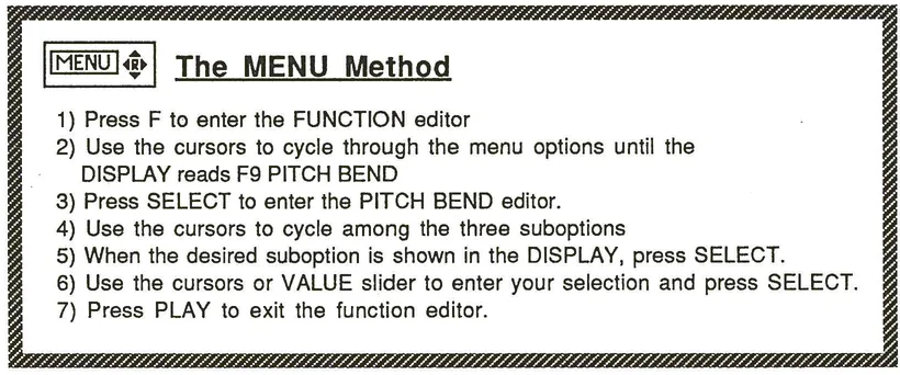 Pitch bend direction illustration showing push to bend up and pull to bend up arrows