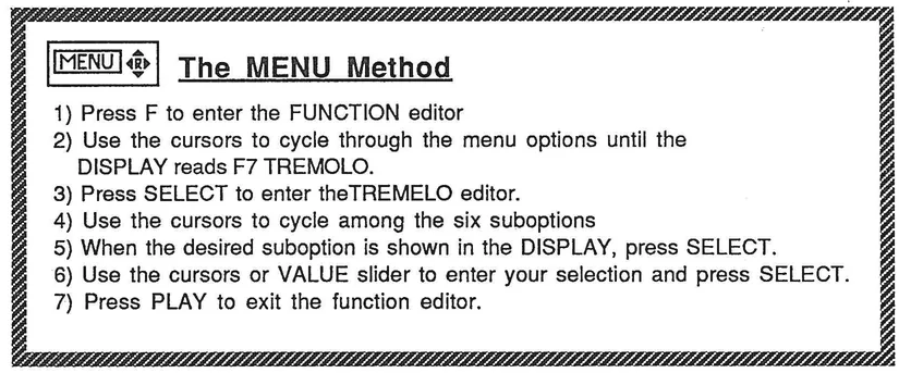 Menu method instructions box