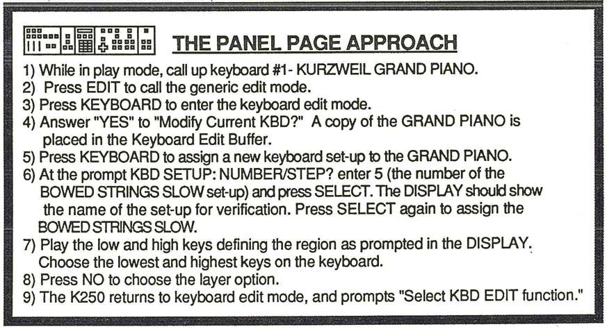 Panel page approach instructions with step-by-step procedure for layering keyboards